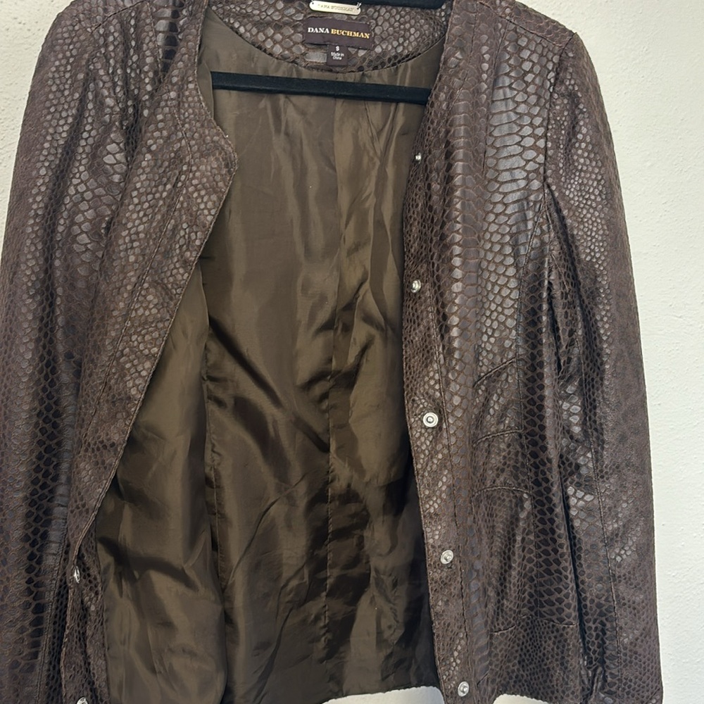 Dana buchman blazer small faux leather snakeskin brown animal print moto style - Picture 8 of 13